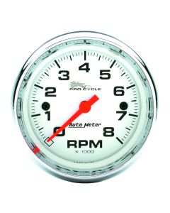 2-5/8" TACHOMETER, 0-8,000 RPM, WHITE W/ CHROME BEZEL, PRO-CYCLE