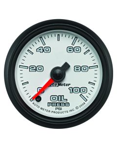 2-1/16" OIL PRESSURE, 0-100 PSI, STEPPER MOTOR, WHITE/BLACK, PRO-CYCLE