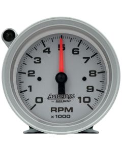 3-3/4" PEDESTAL TACHOMETER, 0-10,000 RPM, SILVER DIAL, W/EXTERNAL SHIFT-LIGHT, AUTO GAGE