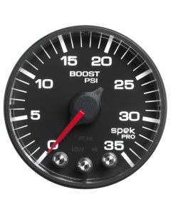 2-1/16" BOOST, 0-35 PSI, STEPPER MOTOR, SPEK-PRO, BLACK DIAL, BLACK BEZEL, FLAT ANTIGLARE LENS