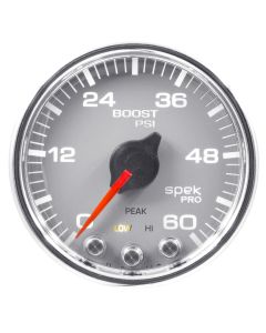 2-1/16" BOOST, 0-60 PSI, STEPPER MOTOR, SPEK-PRO, SILVER DIAL, CHROME BEZEL, CLEAR LENS