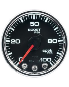 2-1/16" BOOST, 0-100 PSI, STEPPER MOTOR, SPEK-PRO, BLACK DIAL, CHROME BEZEL, CLEAR LENS