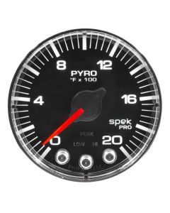 2-1/16" PYROMETER, 0-2000 °F, STEPPER MOTOR, SPEK-PRO, BLACK DIAL, CHROME BEZEL, FLAT ANTIGLARE LENS