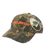 HUNTING CAMO HAT, MESH BACK W/BLAZE ORANGE LOGO