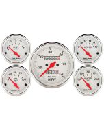 5 PC. GAUGE KIT, 3-1/8" & 2-1/16", MECHANICAL SPEEDOMETER, ARCTIC WHITE