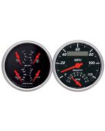 2 PC. GAUGE KIT, 3-3/8" QUAD & TACH/SPEEDO, ELECTRIC, 240-33 Œ©, DESIGNER BLACK