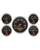 5 PC. GAUGE KIT, 3-1/8" & 2-1/16", ELECTRIC SPEEDOMETER, KM/H, DESIGNER BLACK
