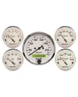 5 PC. GAUGE KIT, 3-1/8" & 2-1/16", ELECTRIC SPEEDOMETER, KM/H, OLD TYME WHITE