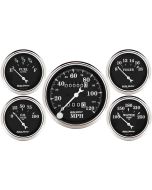 5 PC. GAUGE KIT, 3-1/8" & 2-1/16", MECHANICAL SPEEDOMETER, OLD TYME BLACK