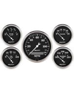 5 PC. GAUGE KIT, 3-1/8" & 2-1/16", ELECTRIC SPEEDOMETER, OLD TYME BLACK