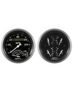 2 PC. GAUGE KIT, 3-3/8" QUAD & TACH/SPEEDO, ELECTRIC, 240-33 Ω, OLD TYME BLACK