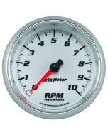 3-3/8" TACHOMETER, 0-10,000 RPM, WHITE/BRIGHT ANODIZED, PRO-CYCLE