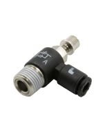 NEEDLE VALVE, RT. ANGLE 5/32-1/16" OD QUICK DISCONNECT TO 1/8" NPT (METER OUT) NICKEL PL.BR.