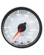 2-1/16" BOOST/VACUUM, 30 IN HG/30 PSI, STEPPER MOTOR, SPEK-PRO, WHITE DIAL, BLACK BEZEL, CLEAR LENS
