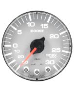 2-1/16" BOOST/VACUUM, 30 IN HG/30 PSI, STEPPER MOTOR, SPEK-PRO, SILVER DIAL, CHROME BEZEL, FLAT ANTIGLARE LENS