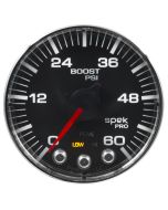 2-1/16" BOOST, 0-60 PSI, STEPPER MOTOR, SPEK-PRO, BLACK DIAL, CHROME BEZEL, FLAT ANTIGLARE LENS