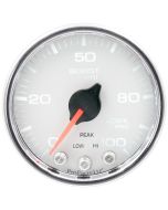 2-1/16" BOOST, 0-100 PSI, STEPPER MOTOR, SPEK-PRO, WHITE DIAL, CHROME BEZEL, CLEAR LENS