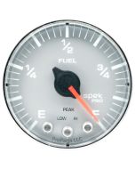 2-1/16" FUEL LEVEL, PROGRAMMABLE 0-300 Ω, STEPPER MOTOR, SPEK-PRO, SILVER DIAL, CHROME BEZEL, FLAT ANTIGLARE LENS