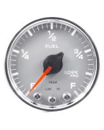 2-1/16" FUEL LEVEL, PROGRAMMABLE 0-300 Ω, STEPPER MOTOR, SPEK-PRO, SILVER DIAL, CHROME BEZEL, CLEAR LENS