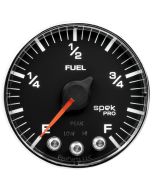 2-1/16" FUEL LEVEL, PROGRAMMABLE 0-300 Ω, STEPPER MOTOR, SPEK-PRO, BLACK DIAL, CHROME BEZEL, FLAT ANTIGLARE LENS