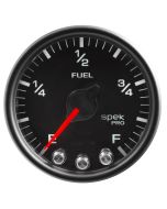 2-1/16" FUEL LEVEL, PROGRAMMABLE 0-300 Ω, STEPPER MOTOR, SPEK-PRO, BLACK DIAL, BLACK BEZEL, CLEAR LENS
