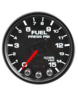 2-1/16" FUEL PRESSURE, 0-15 PSI, STEPPER MOTOR, SPEK-PRO, BLACK DIAL, BLACK BEZEL, CLEAR LENS