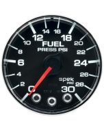 2-1/16" FUEL PRESSURE, 0-30 PSI, STEPPER MOTOR, SPEK-PRO, BLACK/CHROME, FLAT ANTIGLARE LENS