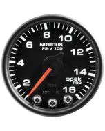 2-1/16" NITROUS PRESSURE, 0-1600 PSI, STEPPER MOTOR, SPEK-PRO, BLACK DIAL, BLACK BEZEL, CLEAR LENS