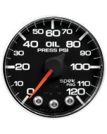 2-1/16" OIL PRESSURE, 0-120 PSI, STEPPER MOTOR, SPEK-PRO, BLACK DIAL, CHROME BEZEL, FLAT ANTIGLARE LENS