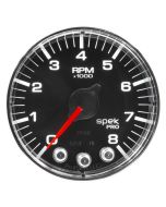 2-1/16" IN-DASH TACHOMETER, 0-8,000 RPM, SPEK-PRO, BLACK DIAL, CHROME BEZEL, FLAT ANTIGLARE LENS