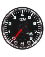 2-1/16" IN-DASH TACHOMETER, 0-8,000 RPM, SPEK-PRO, BLACK DIAL, CHROME BEZEL, CLEAR LENS