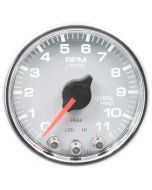 2-1/16" IN-DASH TACHOMETER, 0-11,000 RPM, SPEK-PRO, WHITE DIAL, CHROME BEZEL, CLEAR LENS