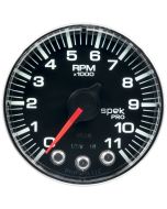 2-1/16" IN-DASH TACHOMETER, 0-11,000 RPM, SPEK-PRO, BLACK DIAL, CHROME BEZEL, FLAT ANTIGLARE LENS