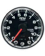 2-1/16" IN-DASH TACHOMETER, 0-11,000 RPM, SPEK-PRO, BLACK DIAL, CHROME BEZEL, CLEAR LENS