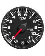 2-1/16" IN-DASH TACHOMETER, 0-11,000 RPM, SPEK-PRO, BLACK DIAL, BLACK BEZEL, FLAT ANTIGLARE LENS