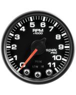 2-1/16" IN-DASH TACHOMETER, 0-11,000 RPM, SPEK-PRO, BLACK DIAL, BLACK BEZEL, CLEAR LENS