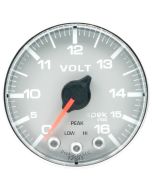 2-1/16" VOLTMETER, 0-16V, DIGITAL STEPPER MOTOR, SPEK-PRO, SILVER DIAL, CHROME BEZEL, FLAT ANTIGLARE LENS