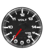 2-1/16" VOLTMETER, 0-16V, DIGITAL STEPPER MOTOR, SPEK-PRO, BLACK DIAL, CHROME BEZEL, FLAT ANTIGLARE LENS