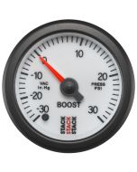 52MM, BOOST PRESS, PRO STEPPER MOTOR,  -30INHG TO +30PSI, STACK WHT