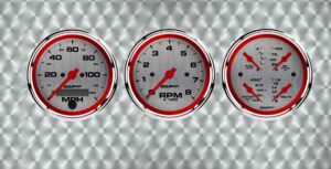 Custom red and steel gauges