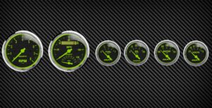 Custom green and black gauges