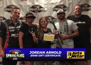 Jordan Arnold receiving an Autometer $1000 gift certificate