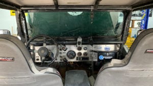 Green jeep cabin view