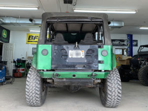 Green jeep, anterior view