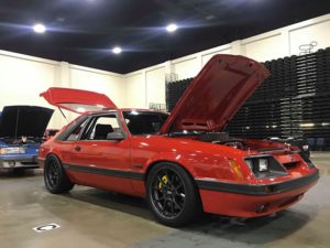 1985 Mustang GT with hood and trunk open
