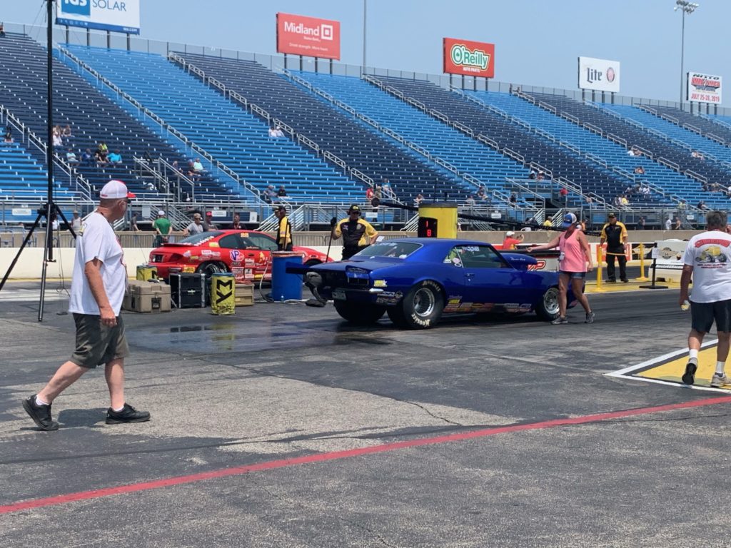 Cars at the starting line at the NHRA Nationals