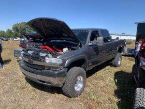 Chevy truck with hood open